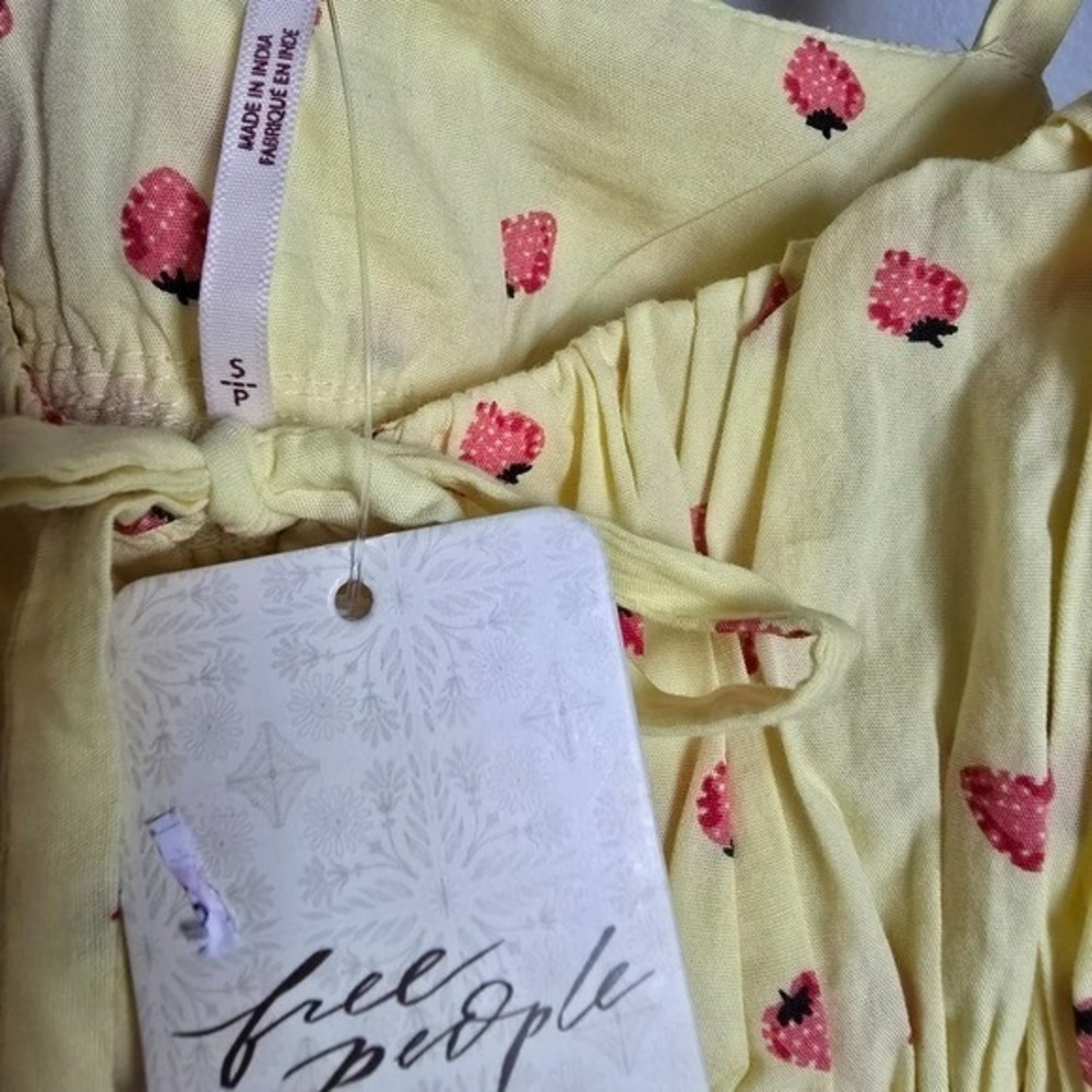 Free People NEW Lavender Daze Strawberry Butter Yellow Smocked Midi Dress Small - Picture 8 of 12